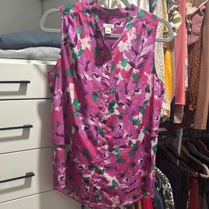 J. Crew Pink and Blue Ruched Blouse